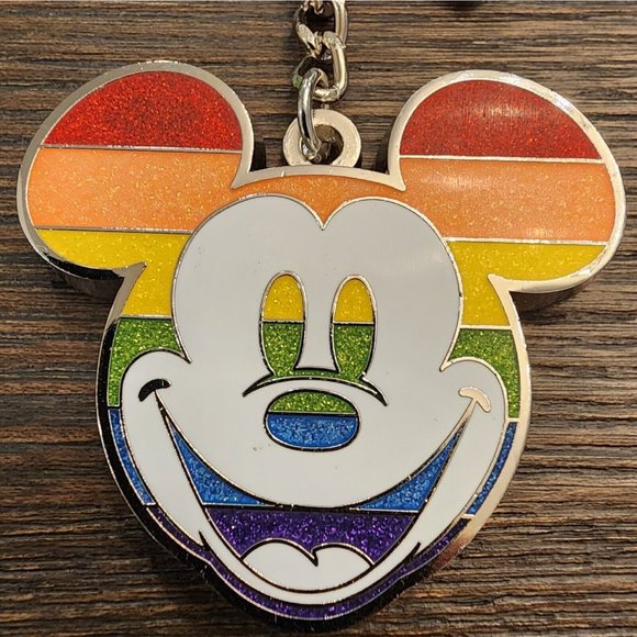 Disney Rainbow Collection Glitter Mickey Keychain Clip with Castle PRIDE - Picture 2 of 10